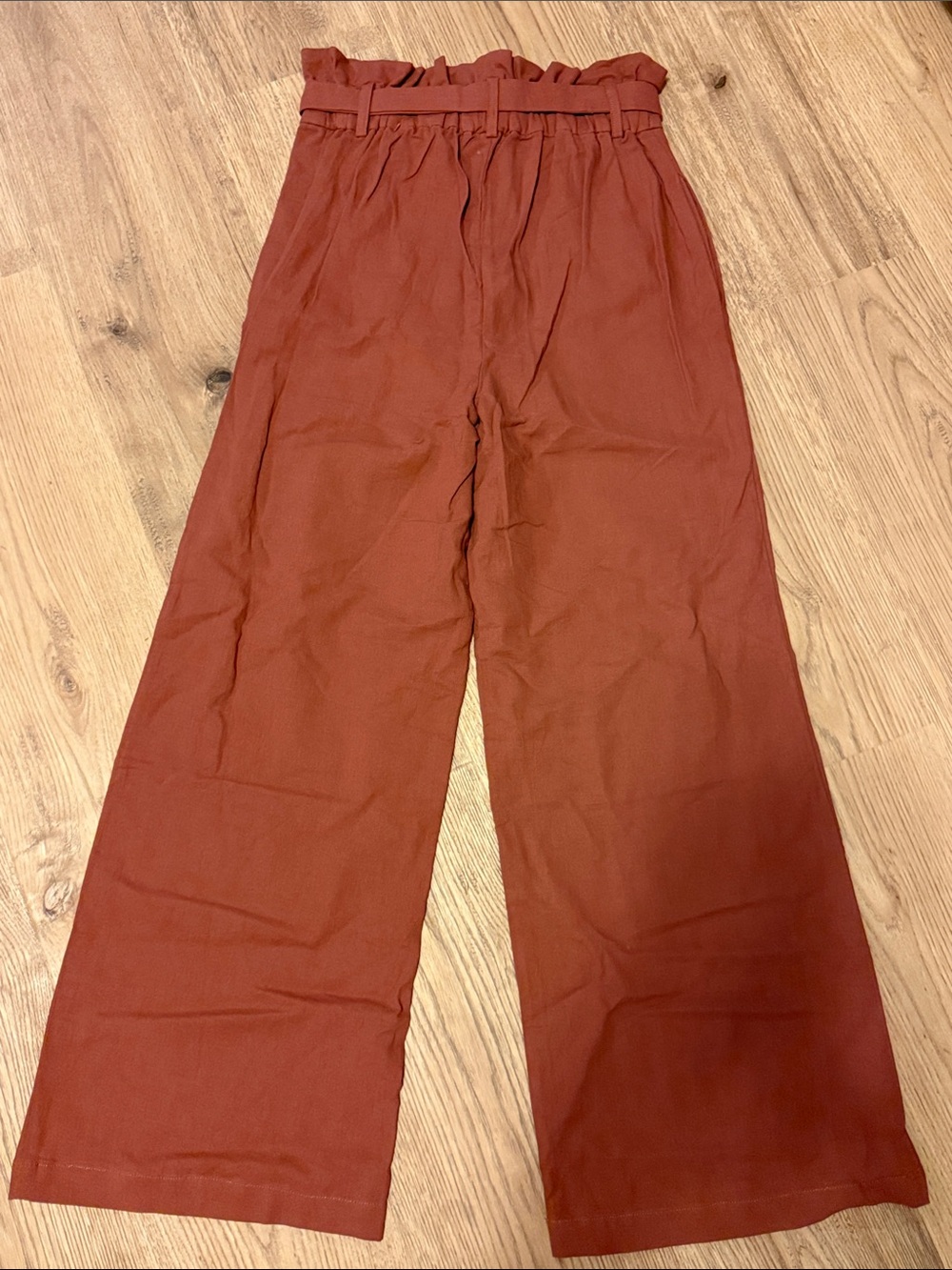 Blu Pepper Wide-Leg Paperbag Pants in Rust - Picture 4 of 6